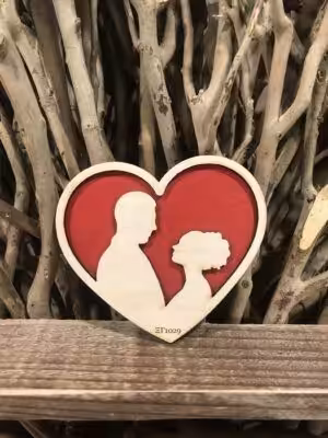 ΞΓ1029 (10χ9) Red couple heart wood